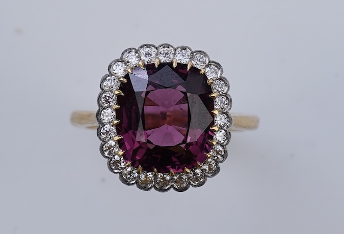 An attractive spinel and diamond ring